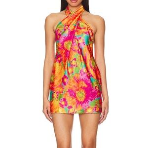 Show Me Your MuMu Halter Mini Dress in Bright Floral